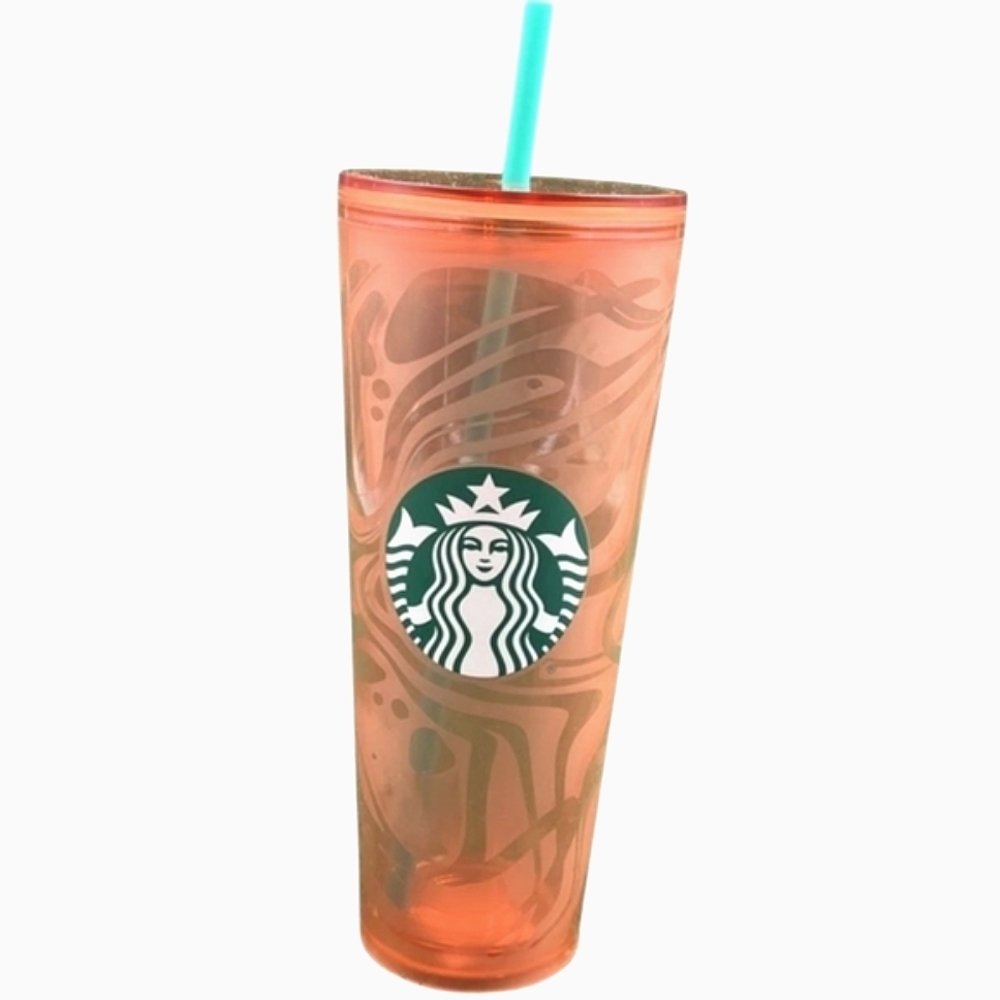 Starbucks Orange Abstract Swirl Wave Acrylic Cold Cup - Picture 2 of 2